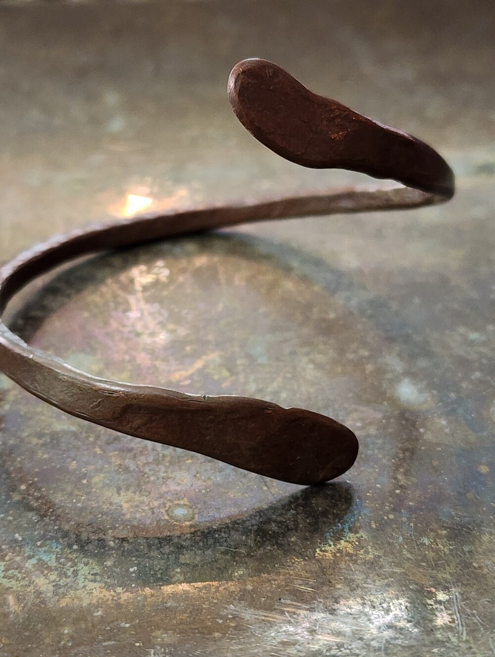 Handmade Copper Cuff Bracelet Jewelry Bangle Hammered Brutalist Serpent Cuff